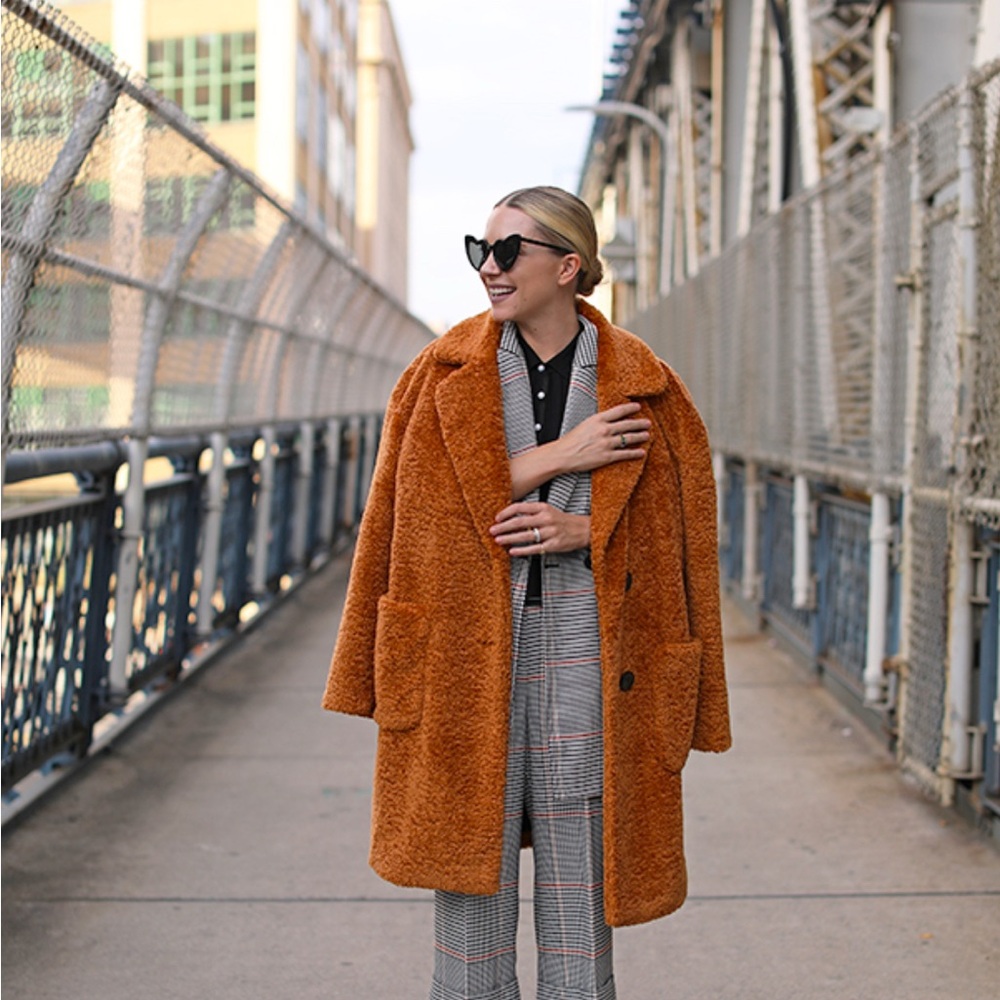 Halogen x Atlantic Pacific Cozy Brown Teddy Coat